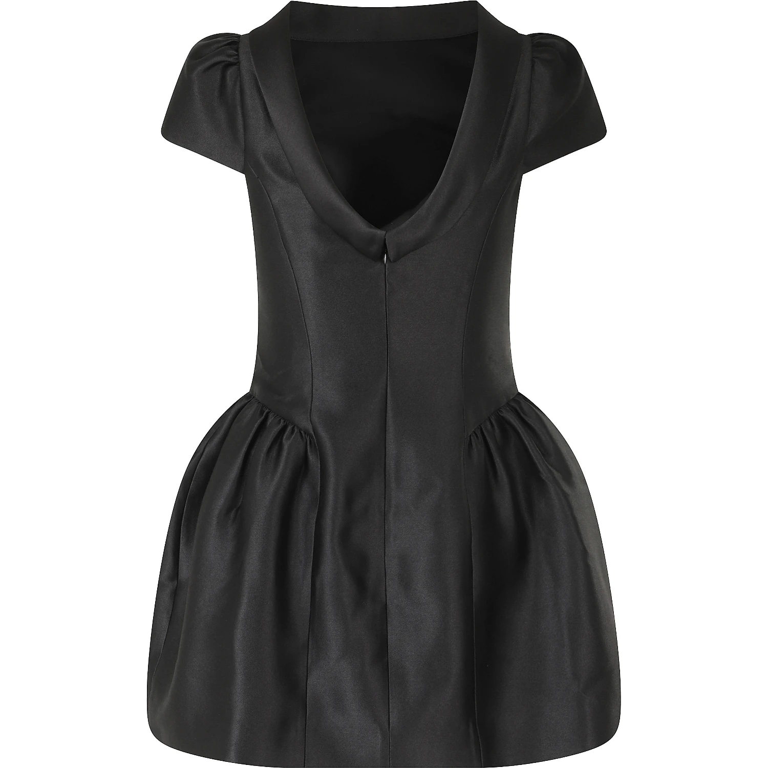 BLACK TAFFETA COLLARED MINI DRESS