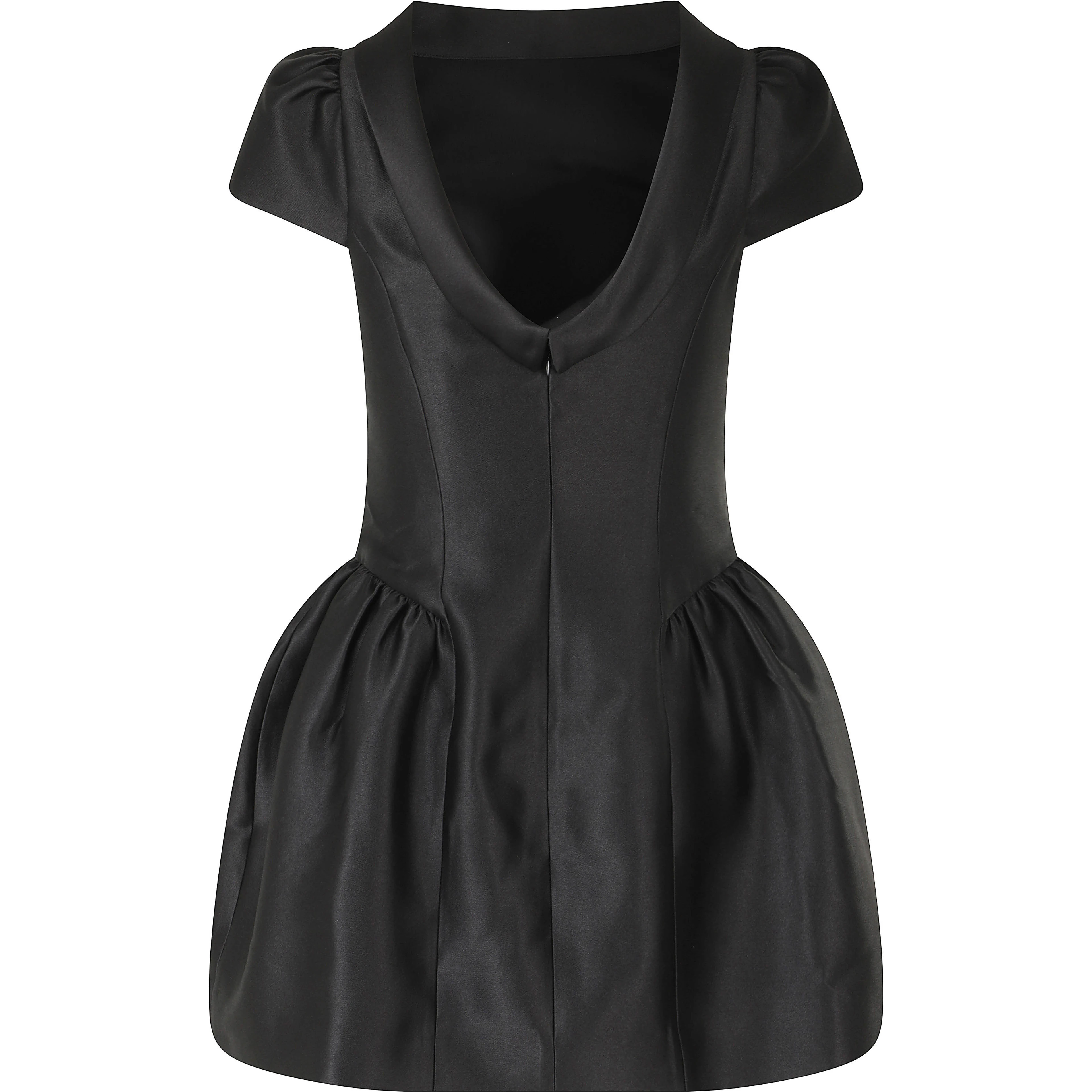BLACK TAFFETA COLLARED MINI DRESS
