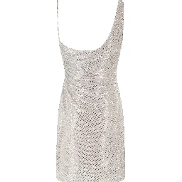 CHAMPAGNE RHINESTONE DRAPED MINI DRESS