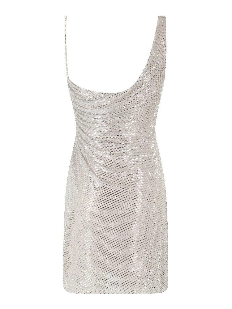 CHAMPAGNE RHINESTONE DRAPED MINI DRESS alternative