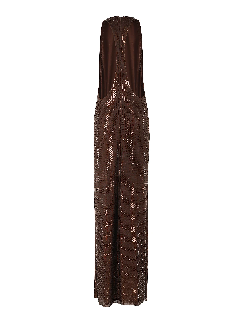 BROWN RHINESTONE RACER BACK MAXI DRESS