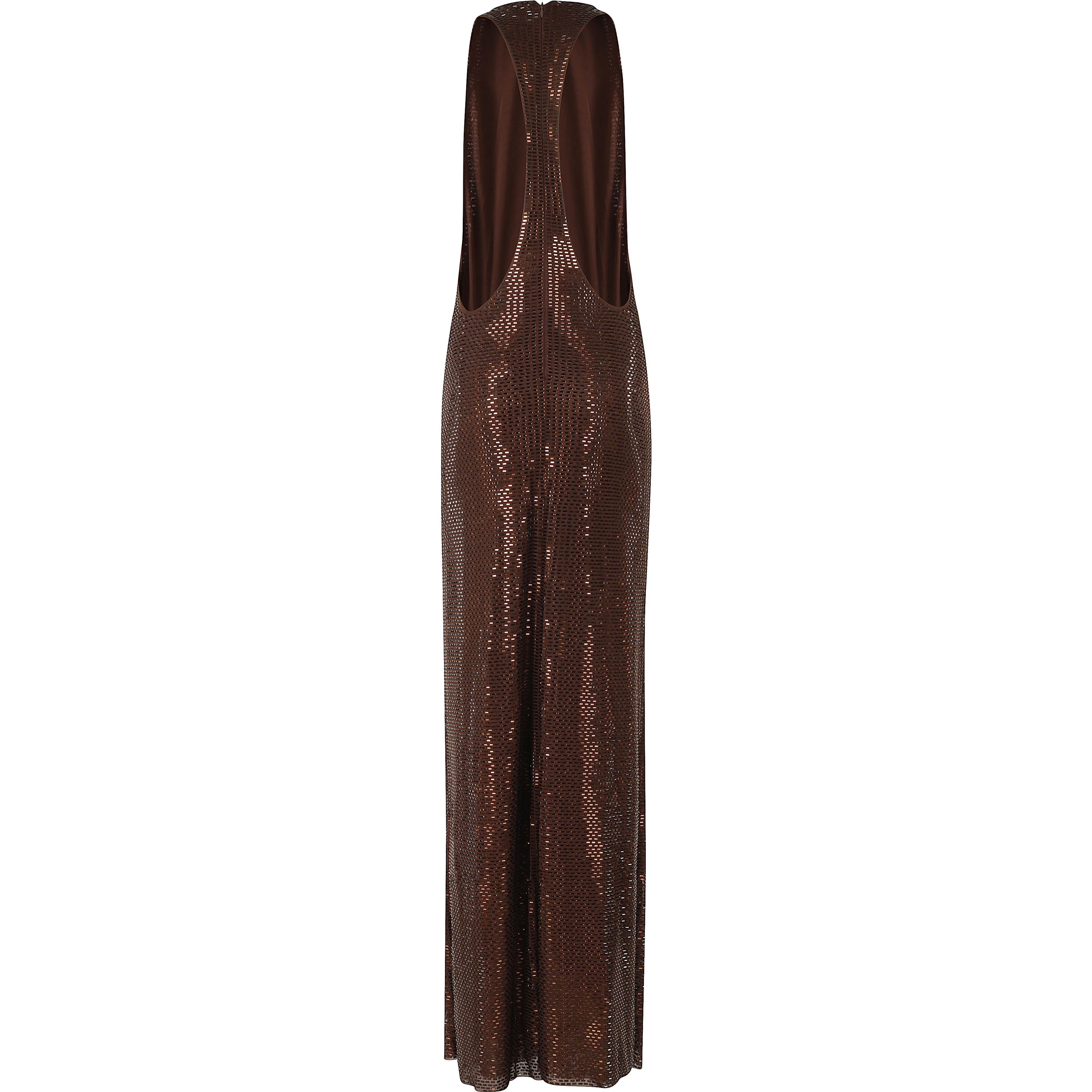 BROWN RHINESTONE RACER BACK MAXI DRESS