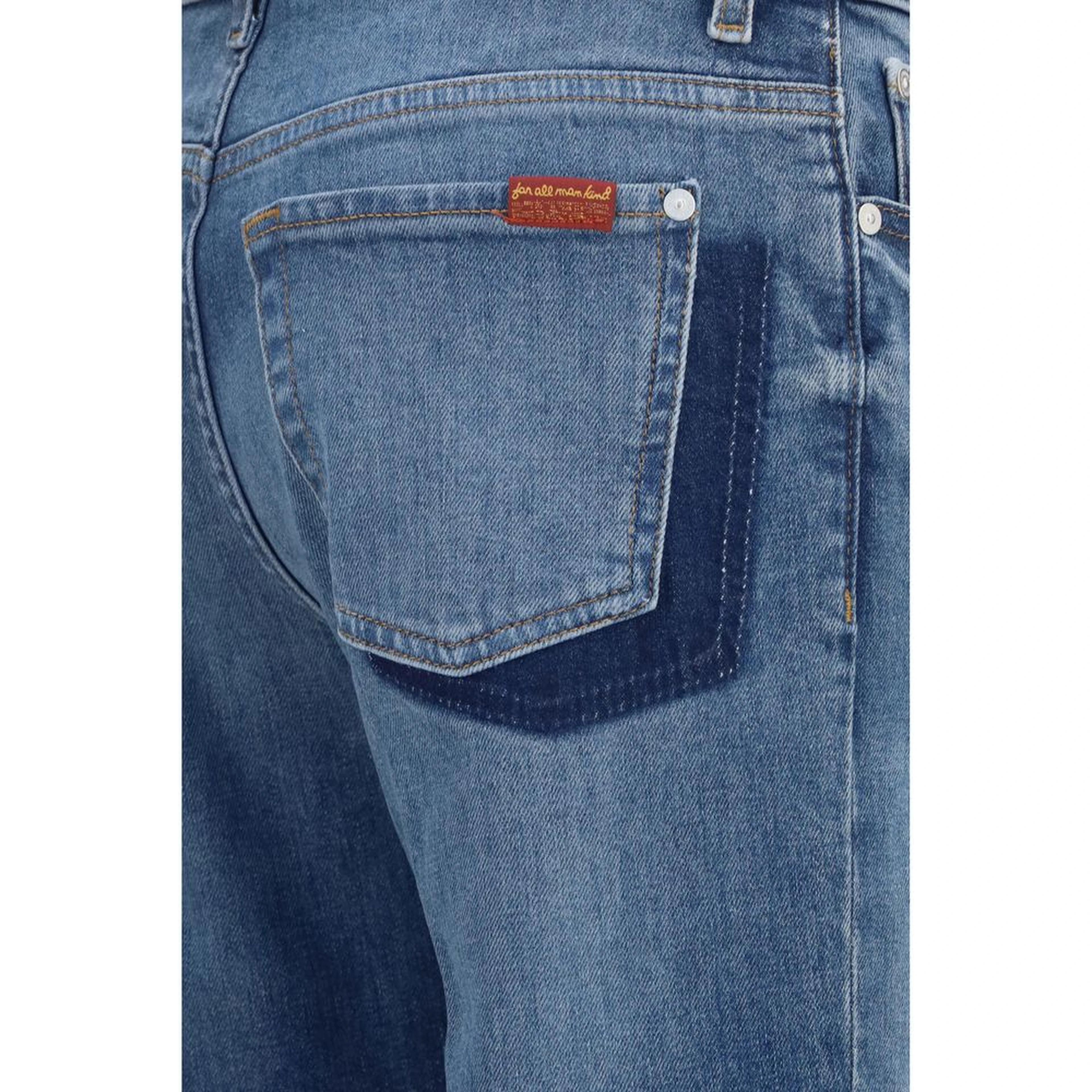 Blue Cotton Straight-Leg Jeans