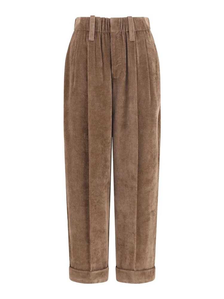 Brown Viscose Casual Pants