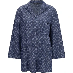 Blue Cotton Full-Length Jacket