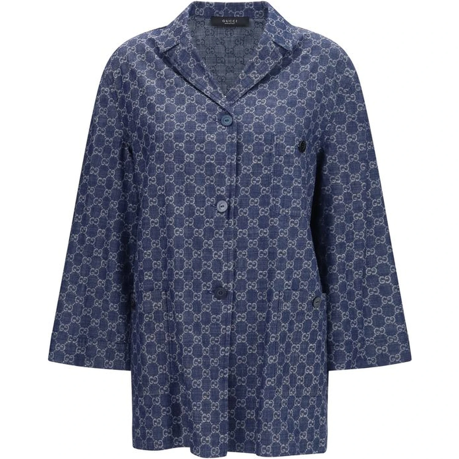 Blue Cotton Full-Length Jacket