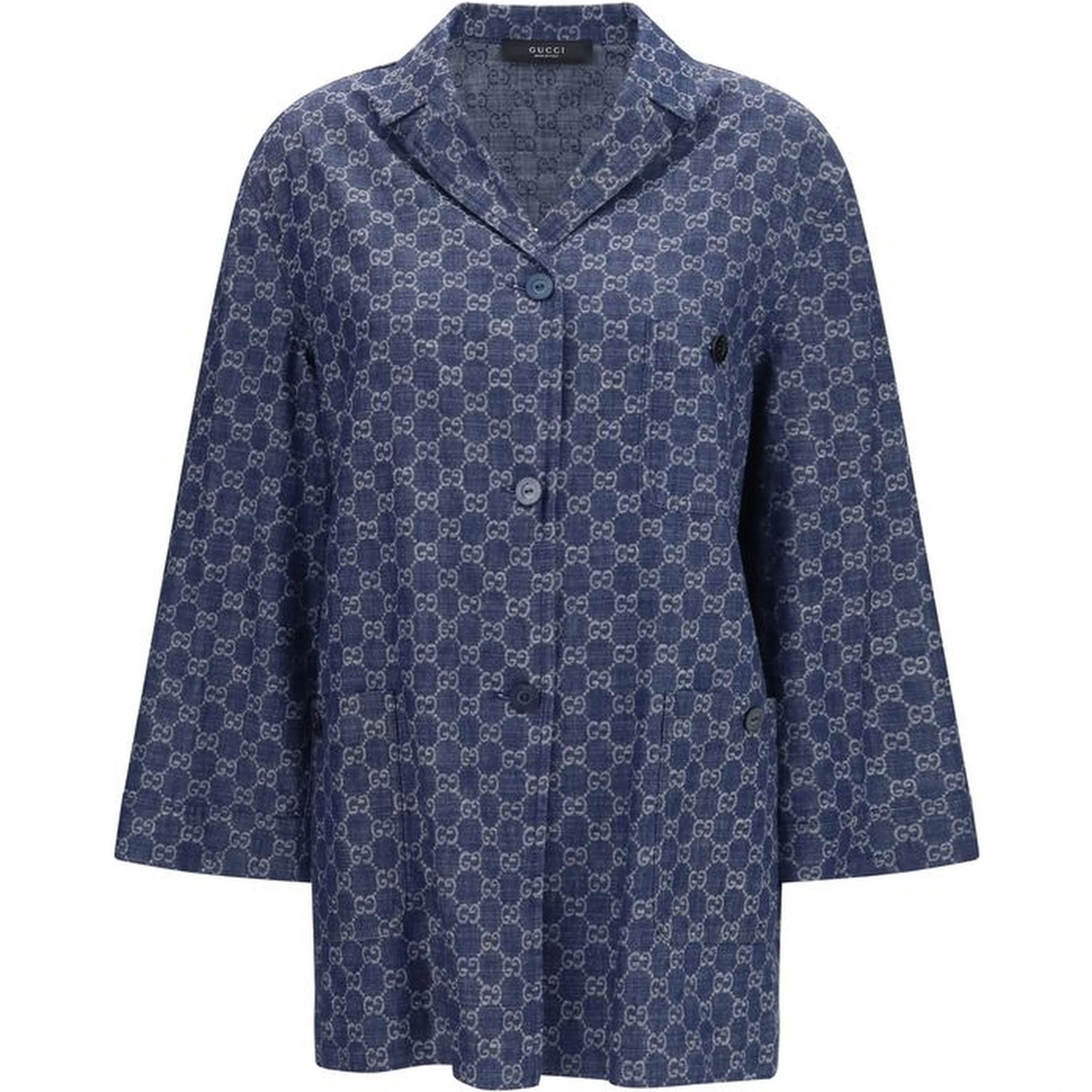 Blue Cotton Full-Length Jacket