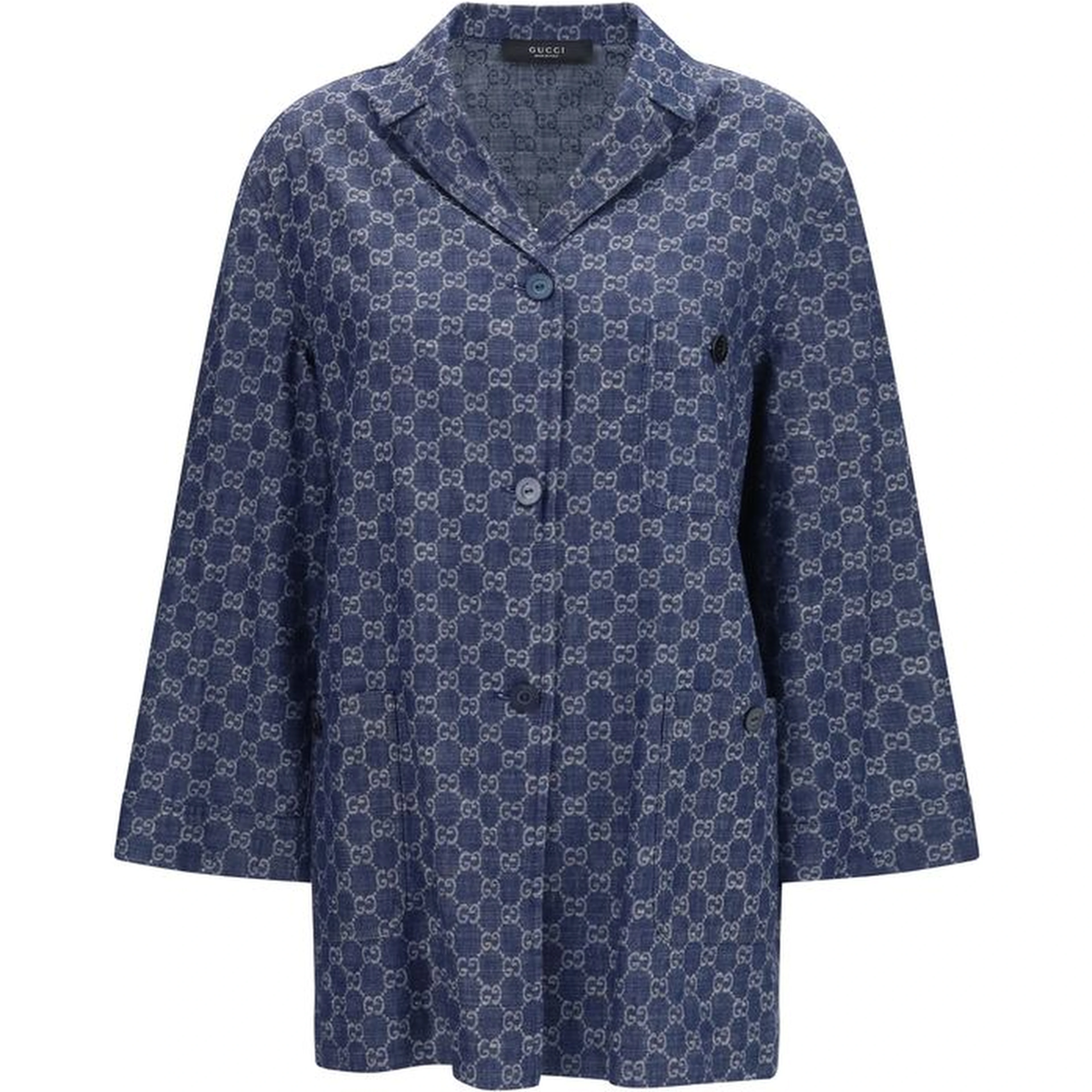 Blue Cotton Full-Length Jacket