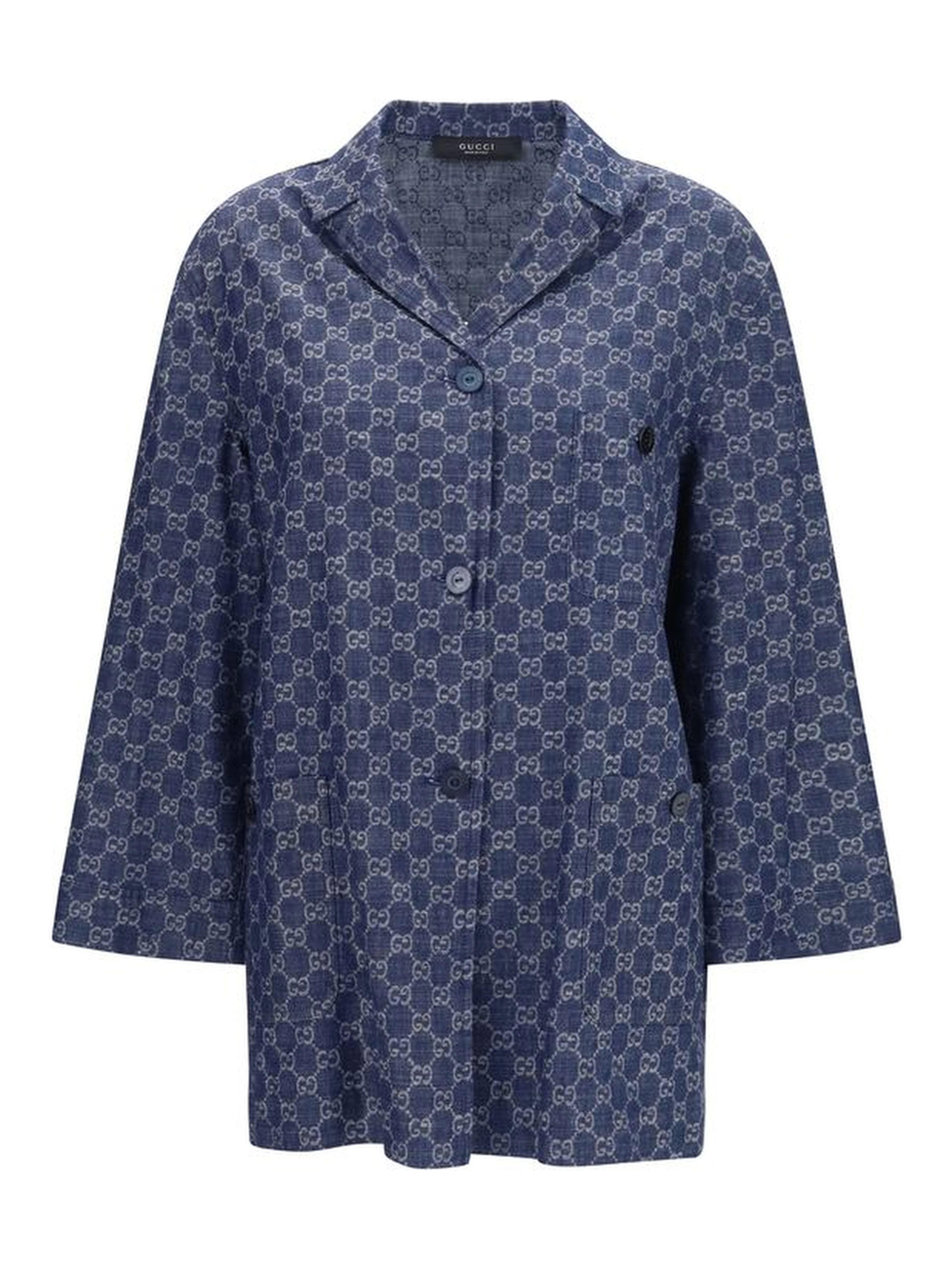 Blue Cotton Full-Length Jacket