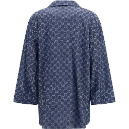 Blue Cotton Full-Length Jacket