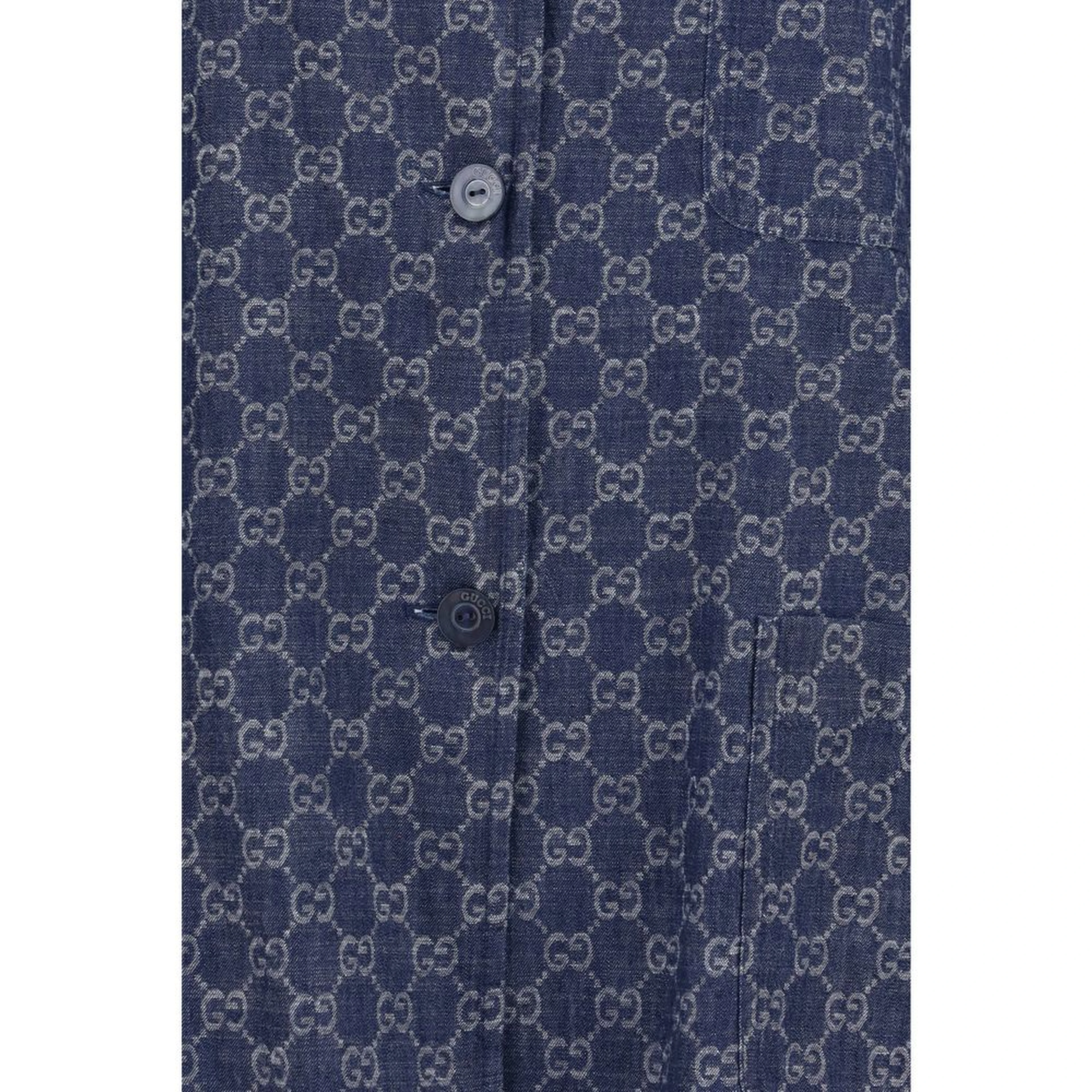 Blue Cotton Full-Length Jacket