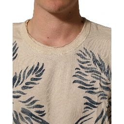 Beige Cotton Graphic Print Crew Neck T-shirt