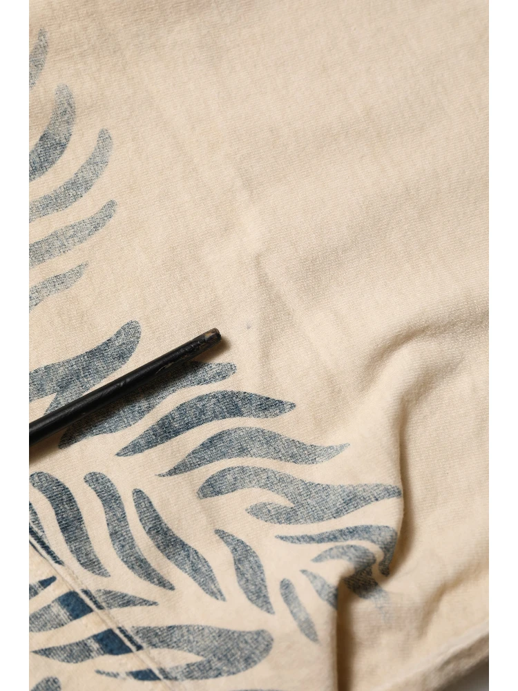 Beige Cotton Graphic Print Crew Neck T-shirt