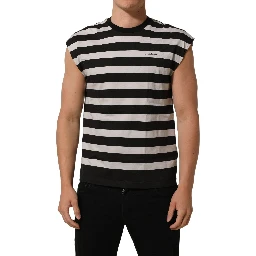 Black White Stripes Cotton Sleeveless T-shirt