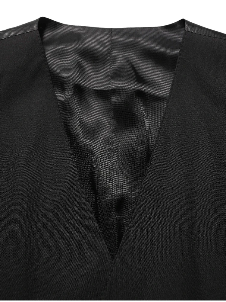 Black Wool Stretch Waistcoat Formal Vest