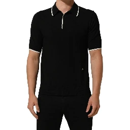 Black Cotton Collared Short Sleeves Polo T-shirt