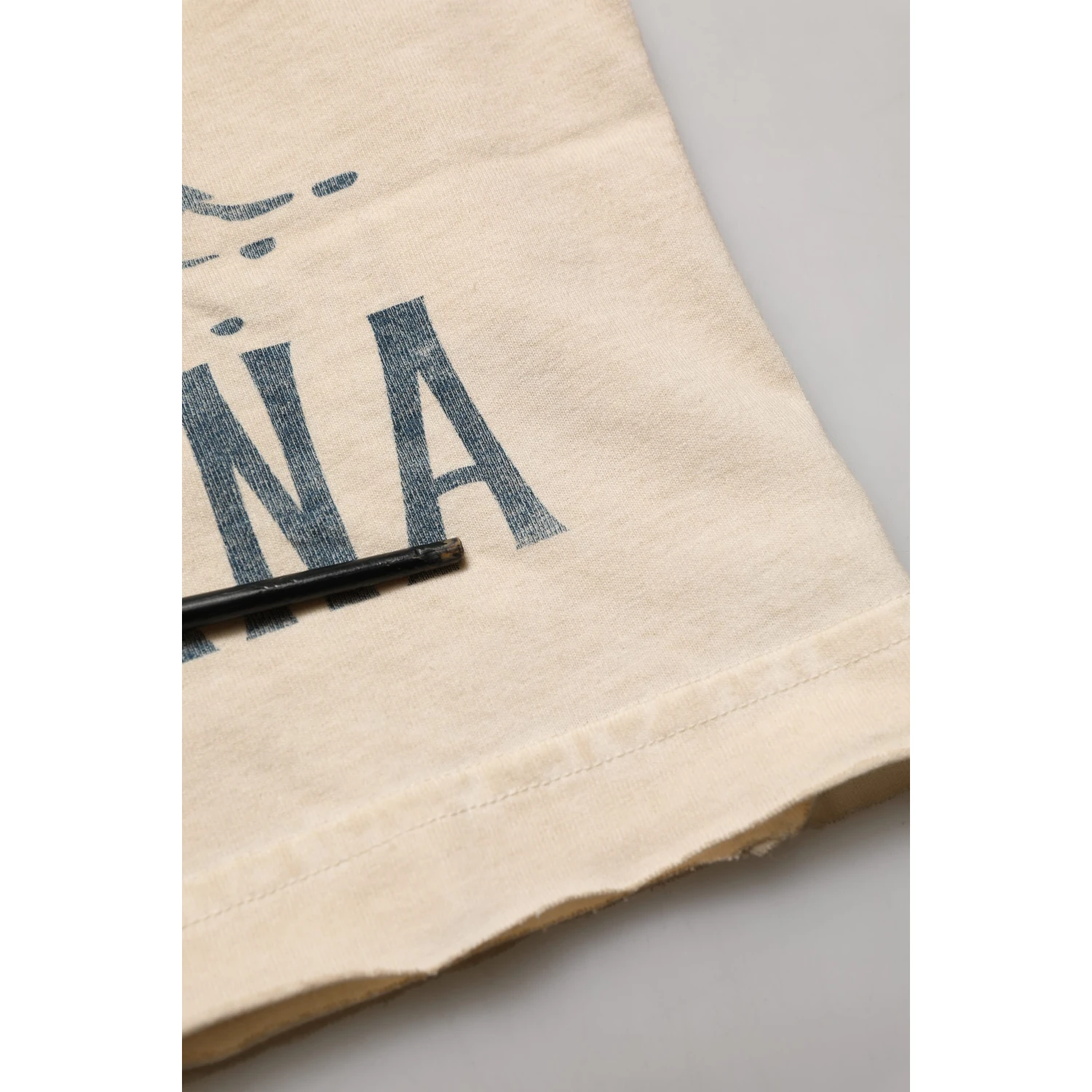 Beige Cotton Graphic Print Crew Neck T-shirt