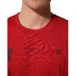 Red Cotton Graphic Print Crew Neck T-shirt