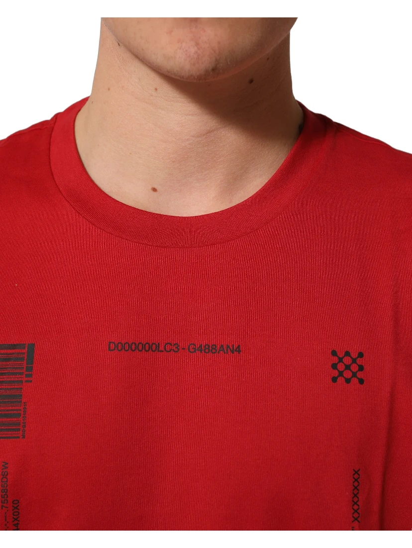 Red Cotton Graphic Print Crew Neck T-shirt