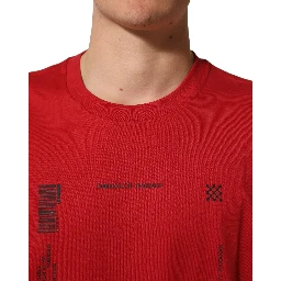 Red Cotton Graphic Print Crew Neck T-shirt
