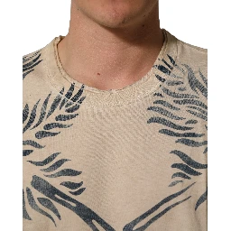Beige Cotton Graphic Print Crew Neck T-shirt