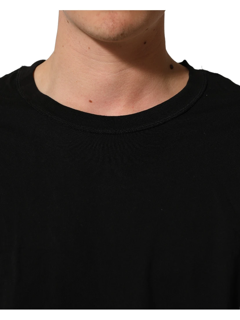 Black Cotton Short Sleeves CrewNeck T-shirt