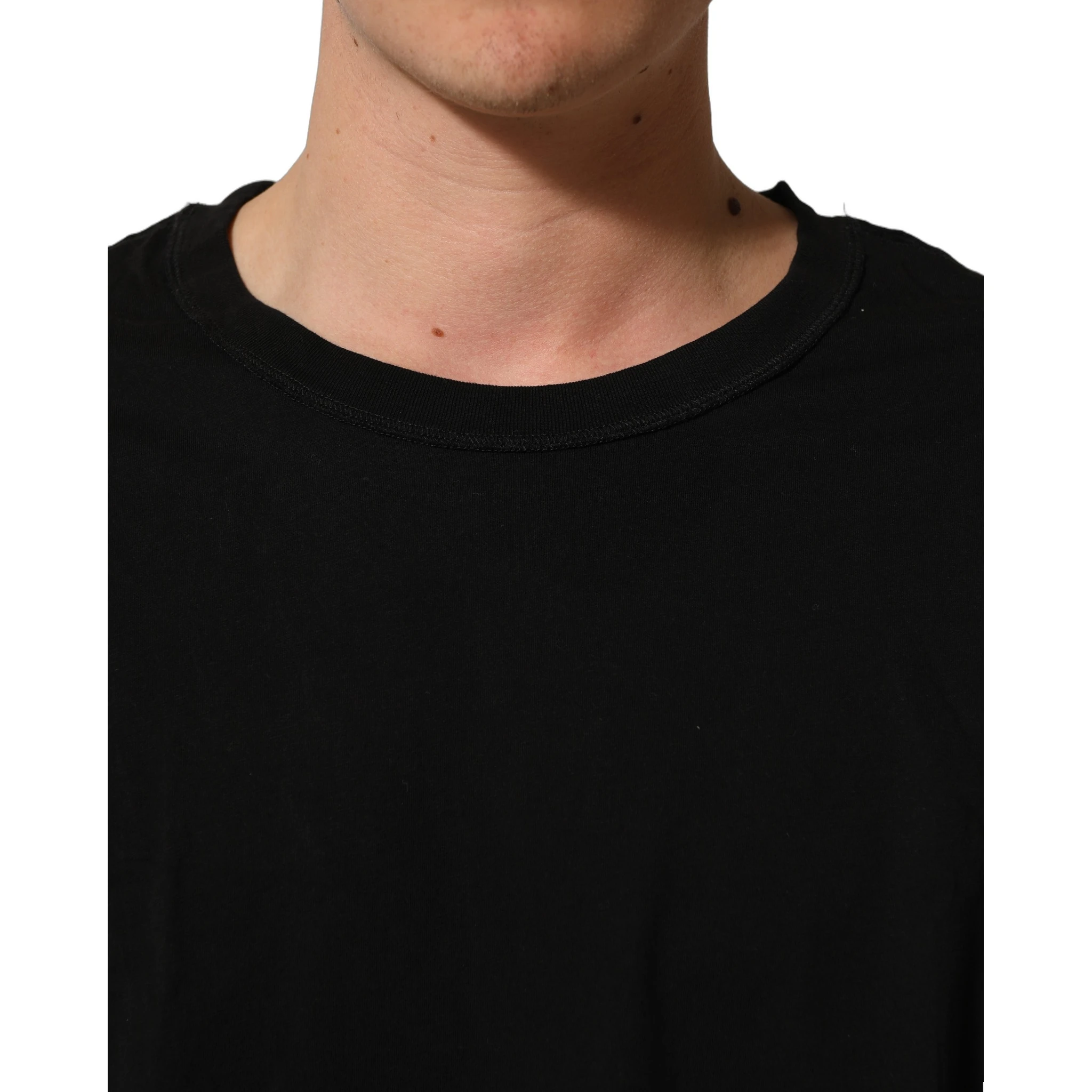 Black Cotton Short Sleeves CrewNeck T-shirt