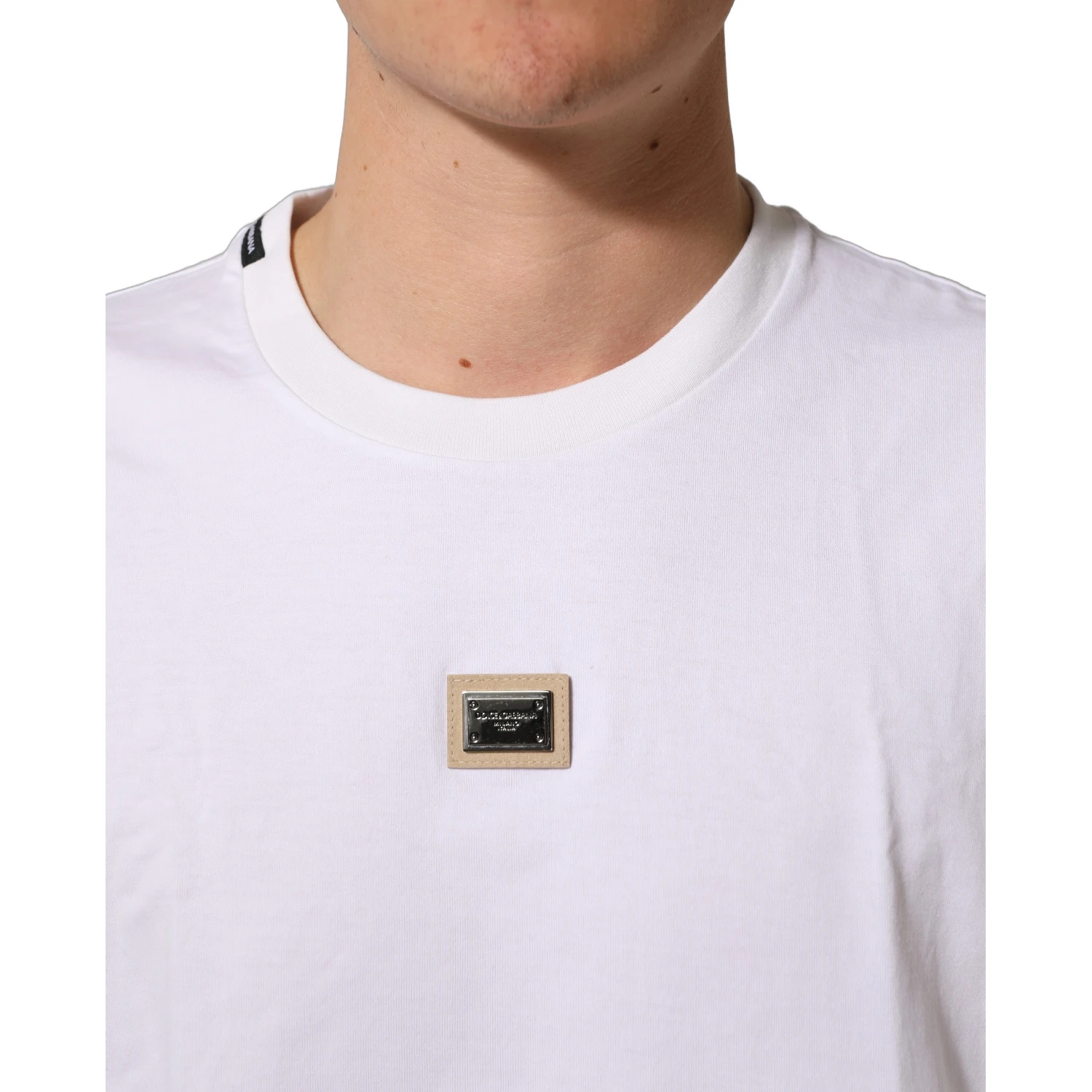 White Cotton Logo Plaque Crew Neck T-shirt