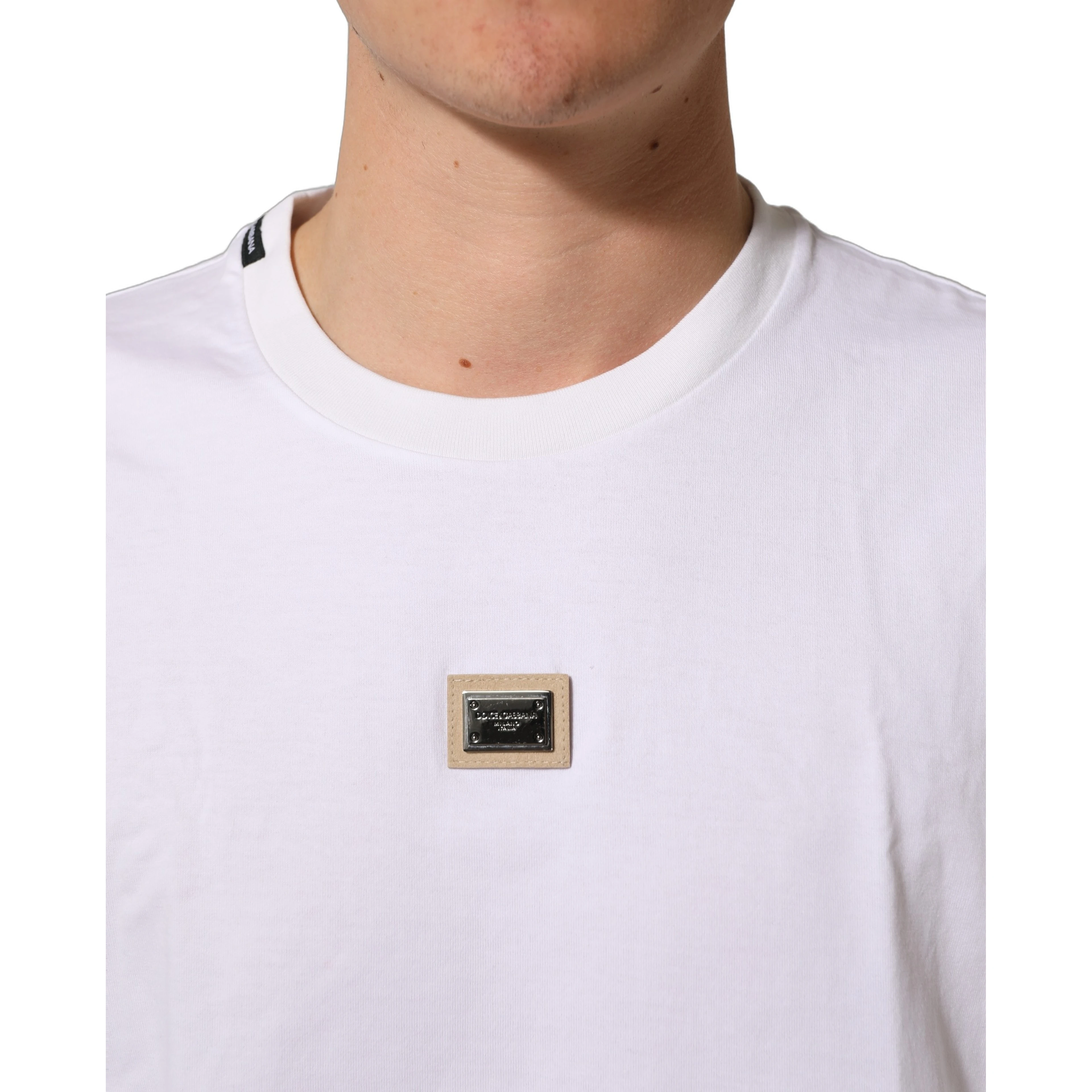 White Cotton Logo Plaque Crew Neck T-shirt
