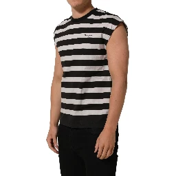 Black White Stripes Cotton Sleeveless T-shirt