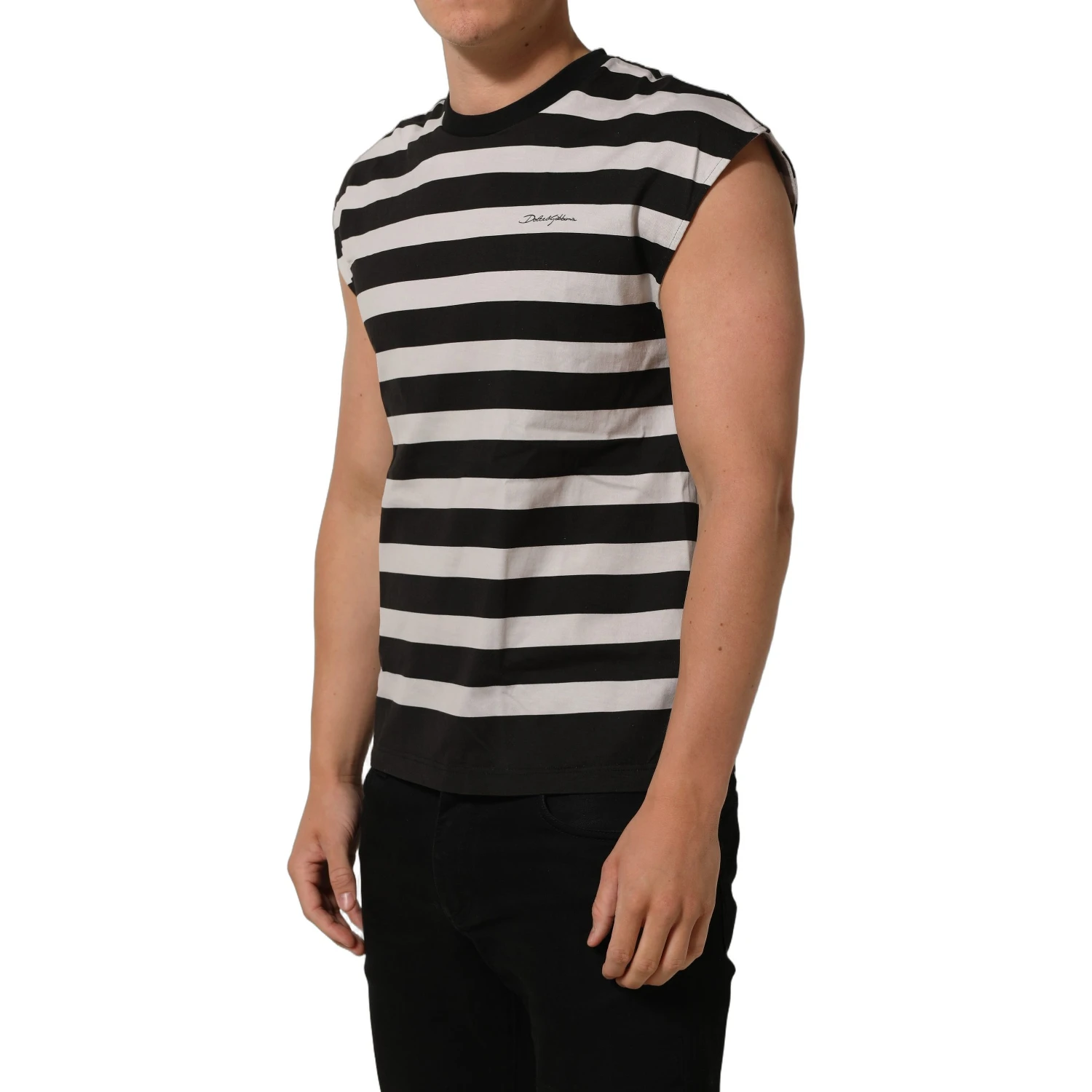 Black White Stripes Cotton Sleeveless T-shirt