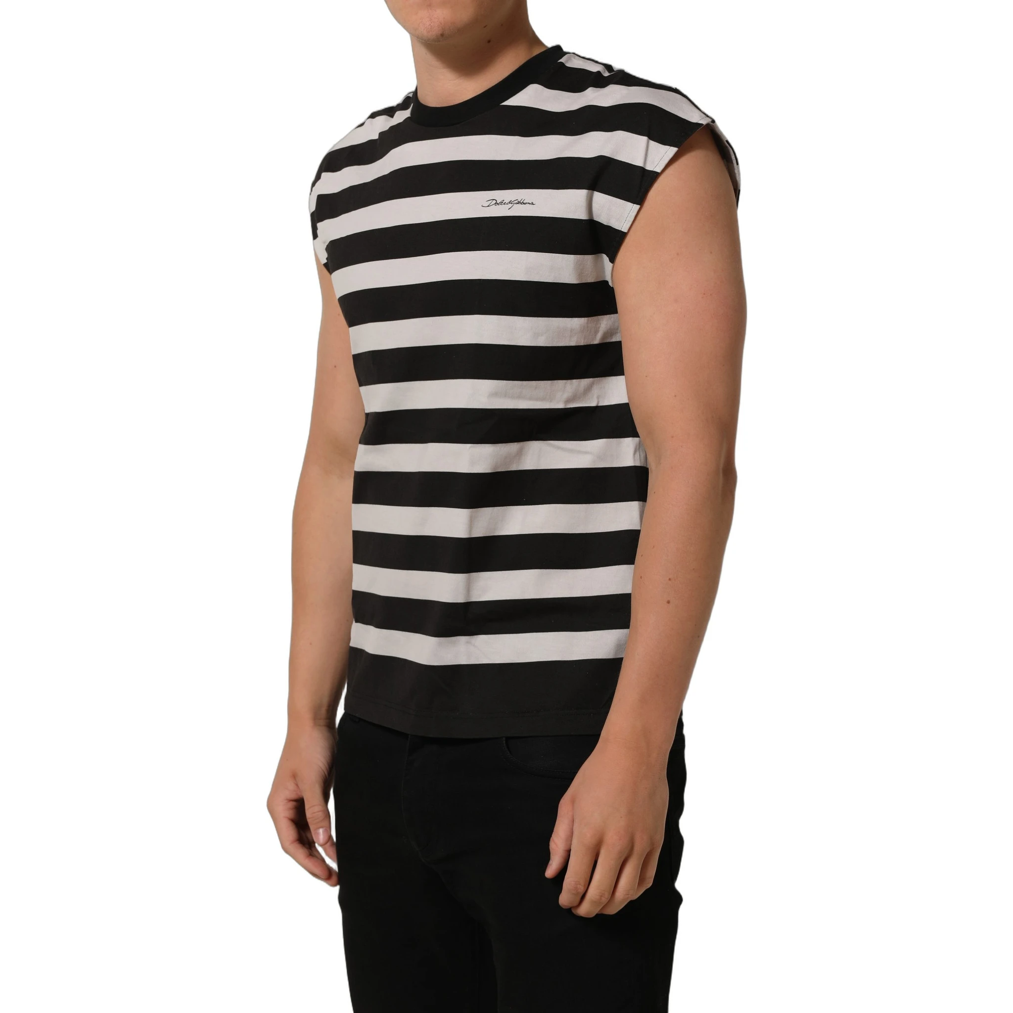 Black White Stripes Cotton Sleeveless T-shirt