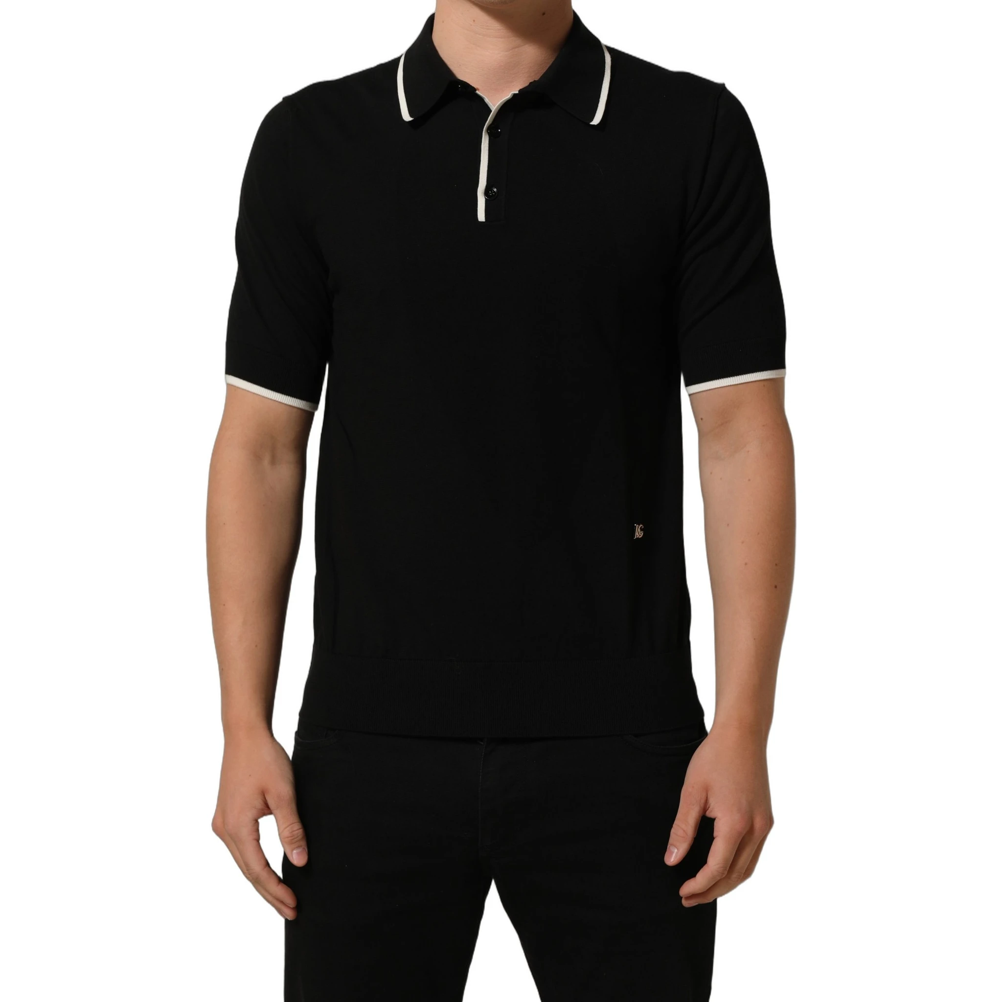 Black Cotton Collared Short Sleeves Polo T-shirt