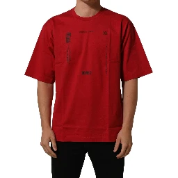 Red Cotton Graphic Print Crew Neck T-shirt