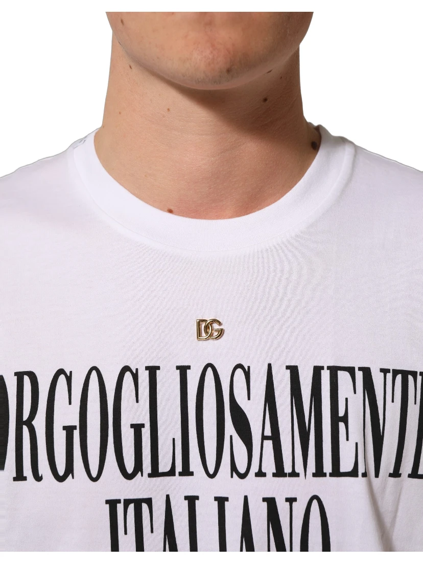 White Logo Round Neck Short Sleeves T-shirt