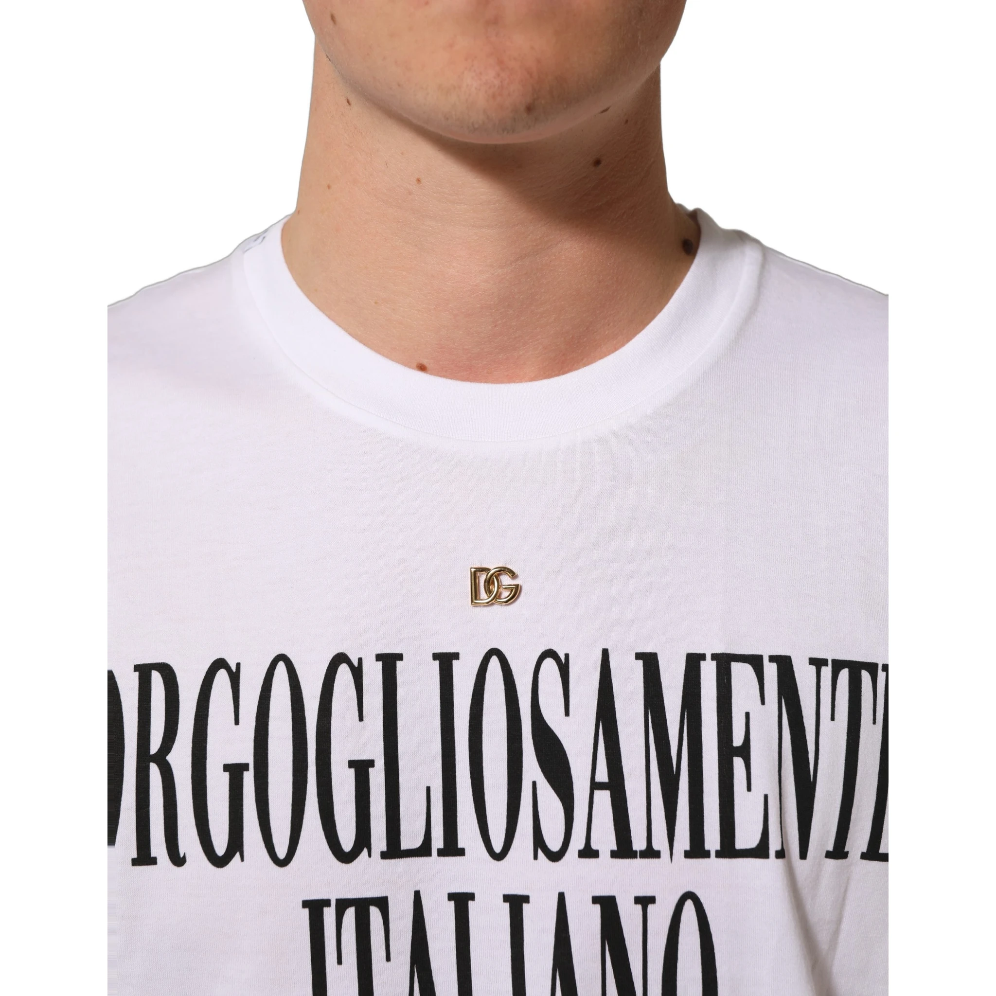 White Logo Round Neck Short Sleeves T-shirt