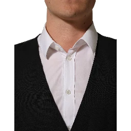 Black Wool Stretch Waistcoat Formal Vest