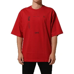 Red Cotton Graphic Print Crew Neck T-shirt