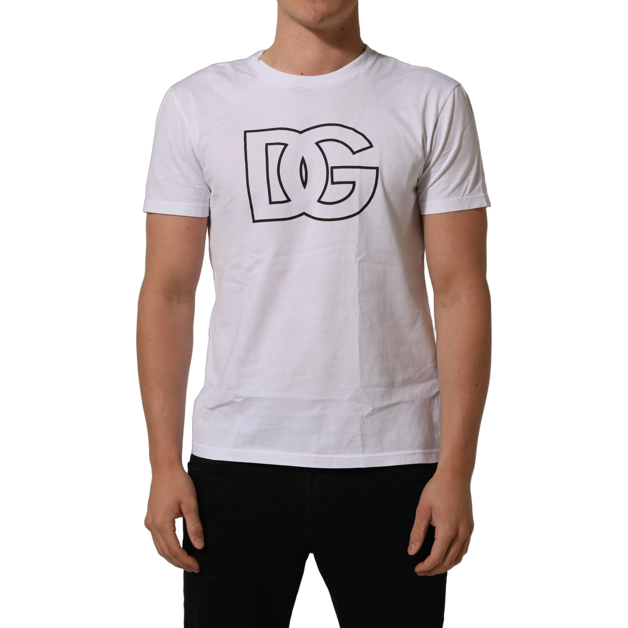 White DG Logo Print Short Sleeves Men T-shirt