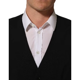 Black Wool Stretch Waistcoat Formal Dress Vest