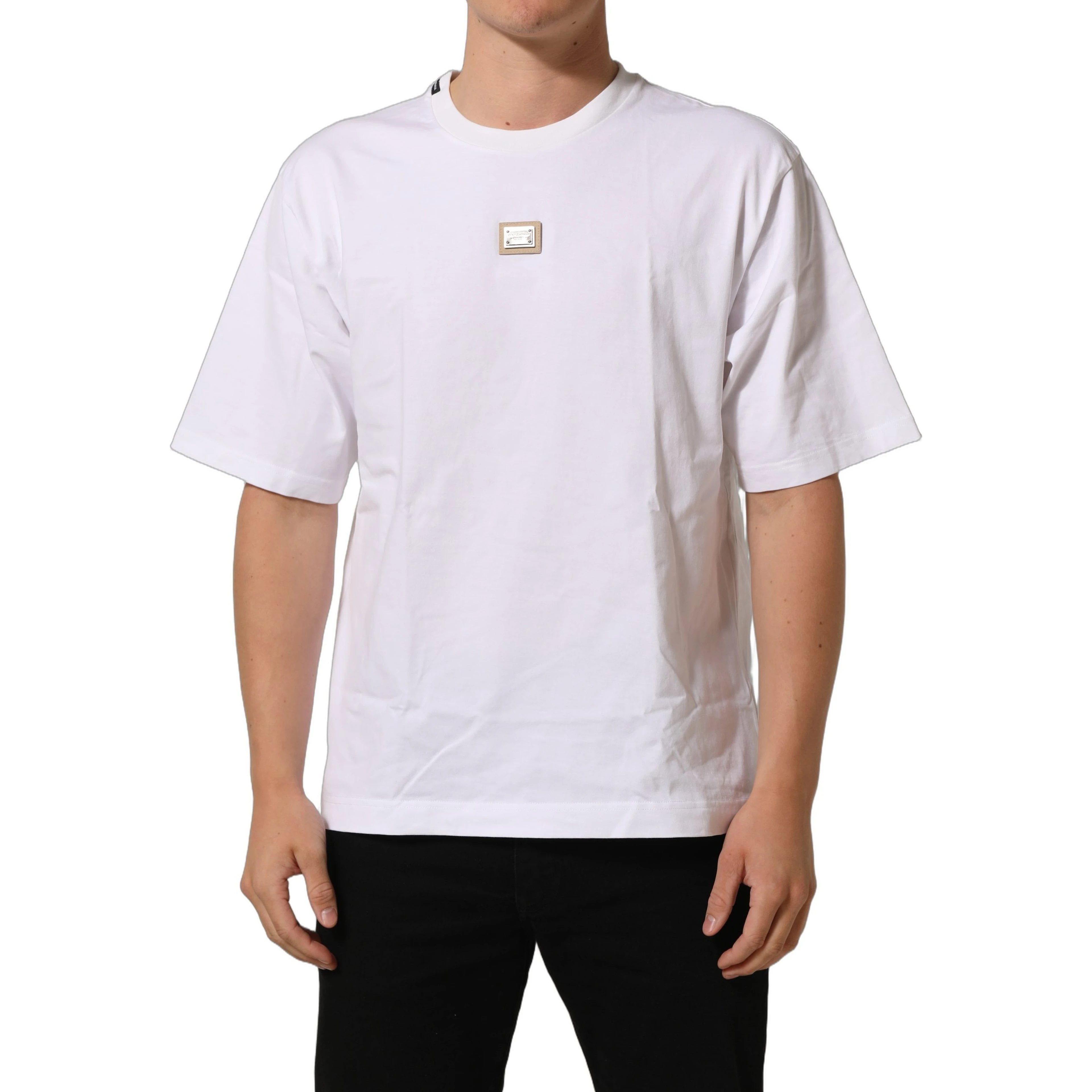 White Cotton Logo Plaque Crew Neck T-shirt