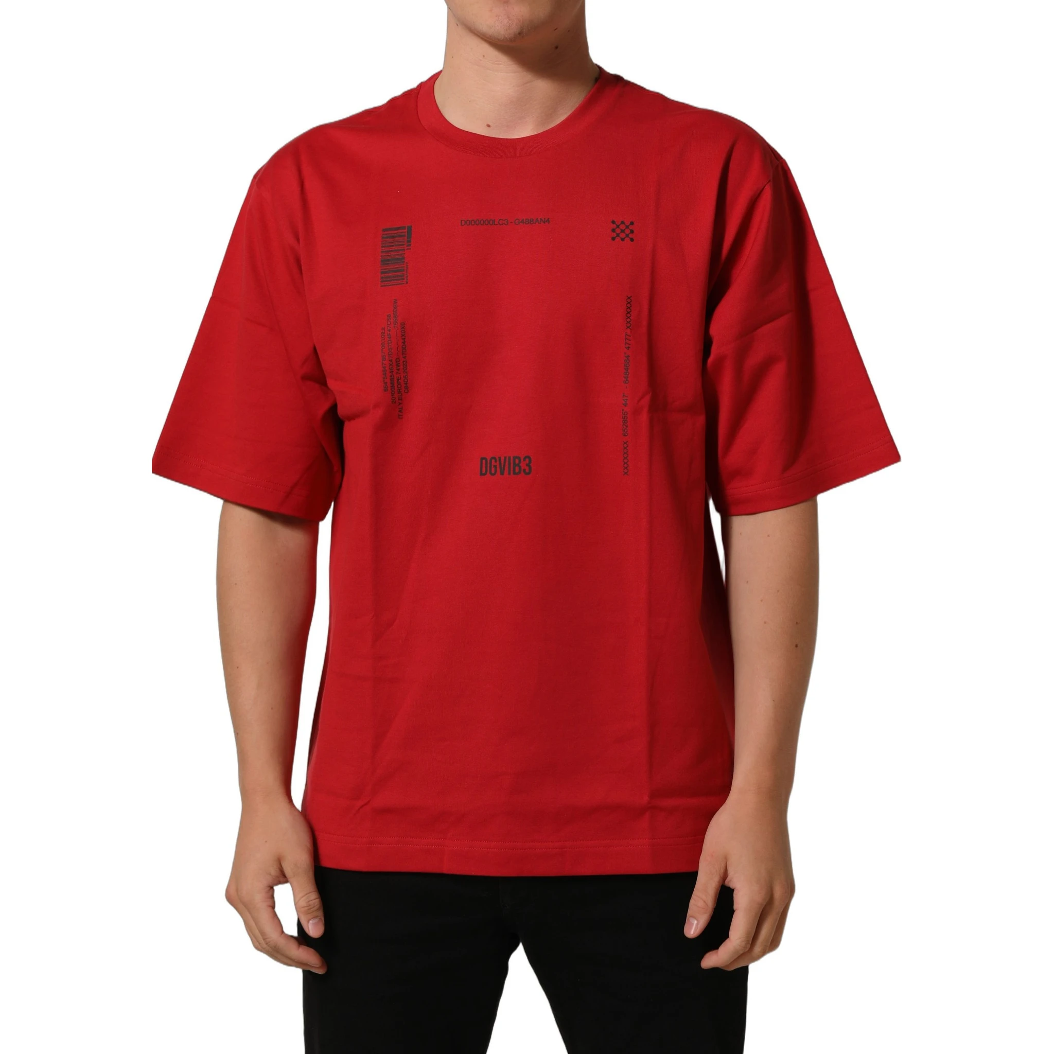 Red Cotton Graphic Print Crew Neck T-shirt