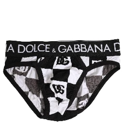Black White Logo Checkered Midi Brief Underwear