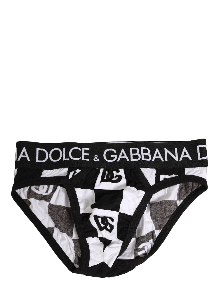 Black White Logo Checkered Midi Brief Underwear