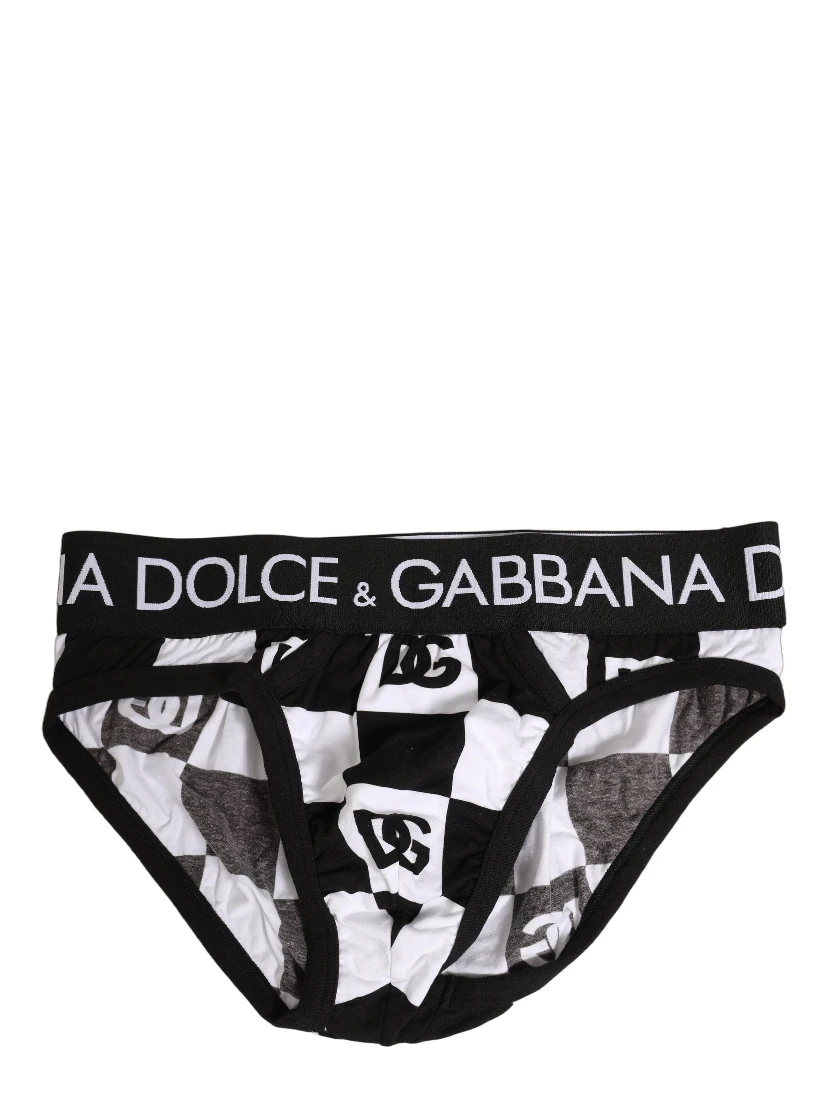 Black White Logo Checkered Midi Brief Underwear