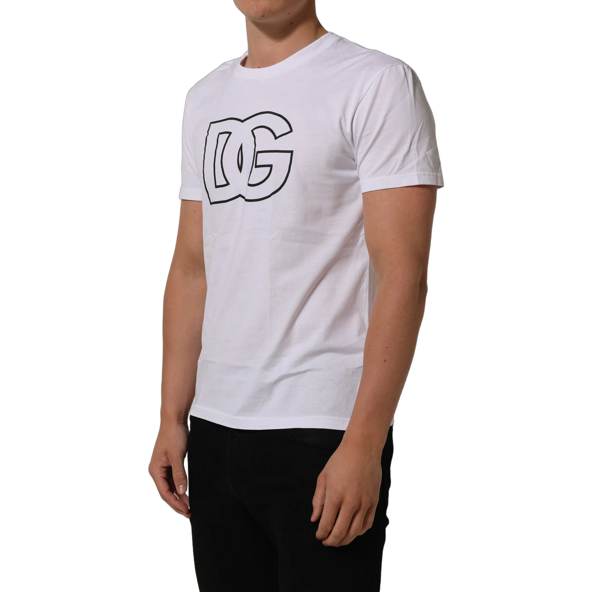 White DG Logo Print Short Sleeves Men T-shirt