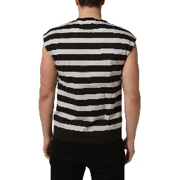 Black White Stripes Cotton Sleeveless T-shirt