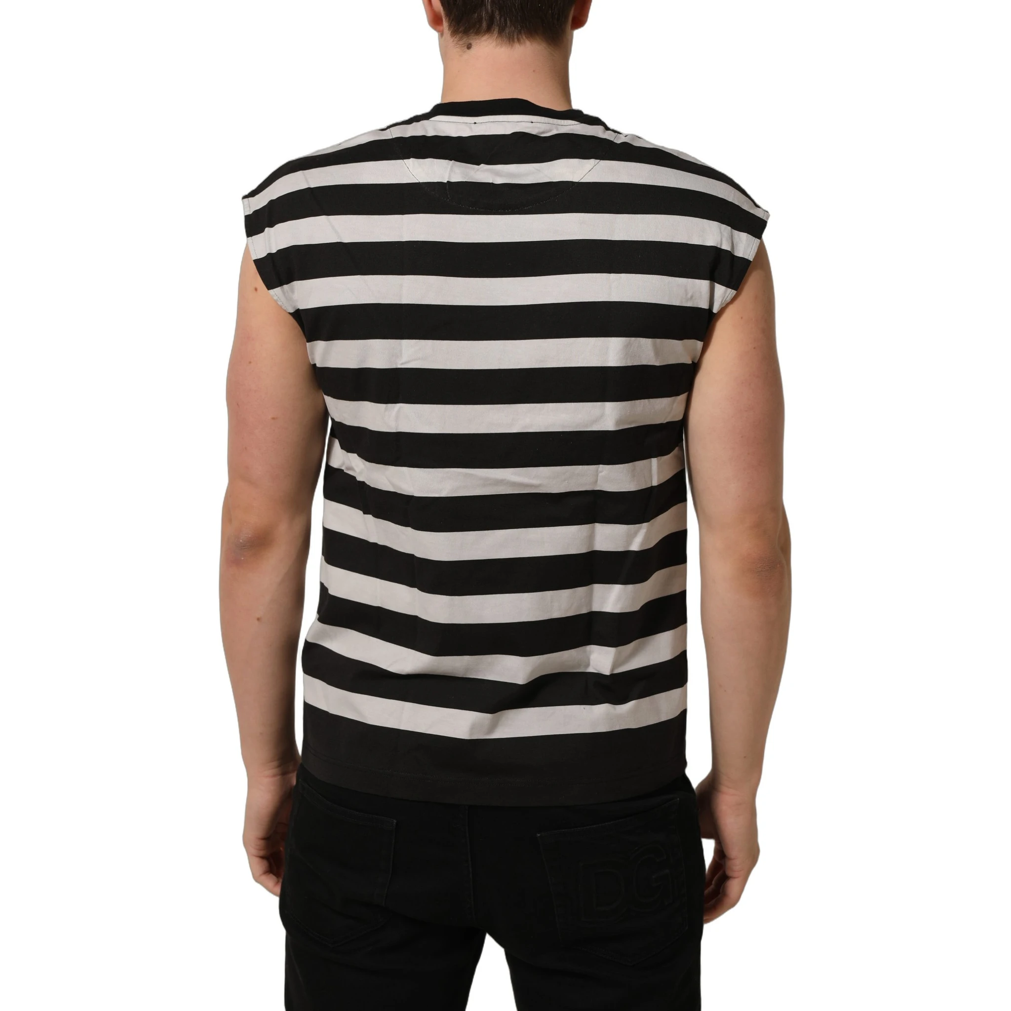 Black White Stripes Cotton Sleeveless T-shirt