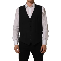 Black Wool Stretch Waistcoat Formal Vest