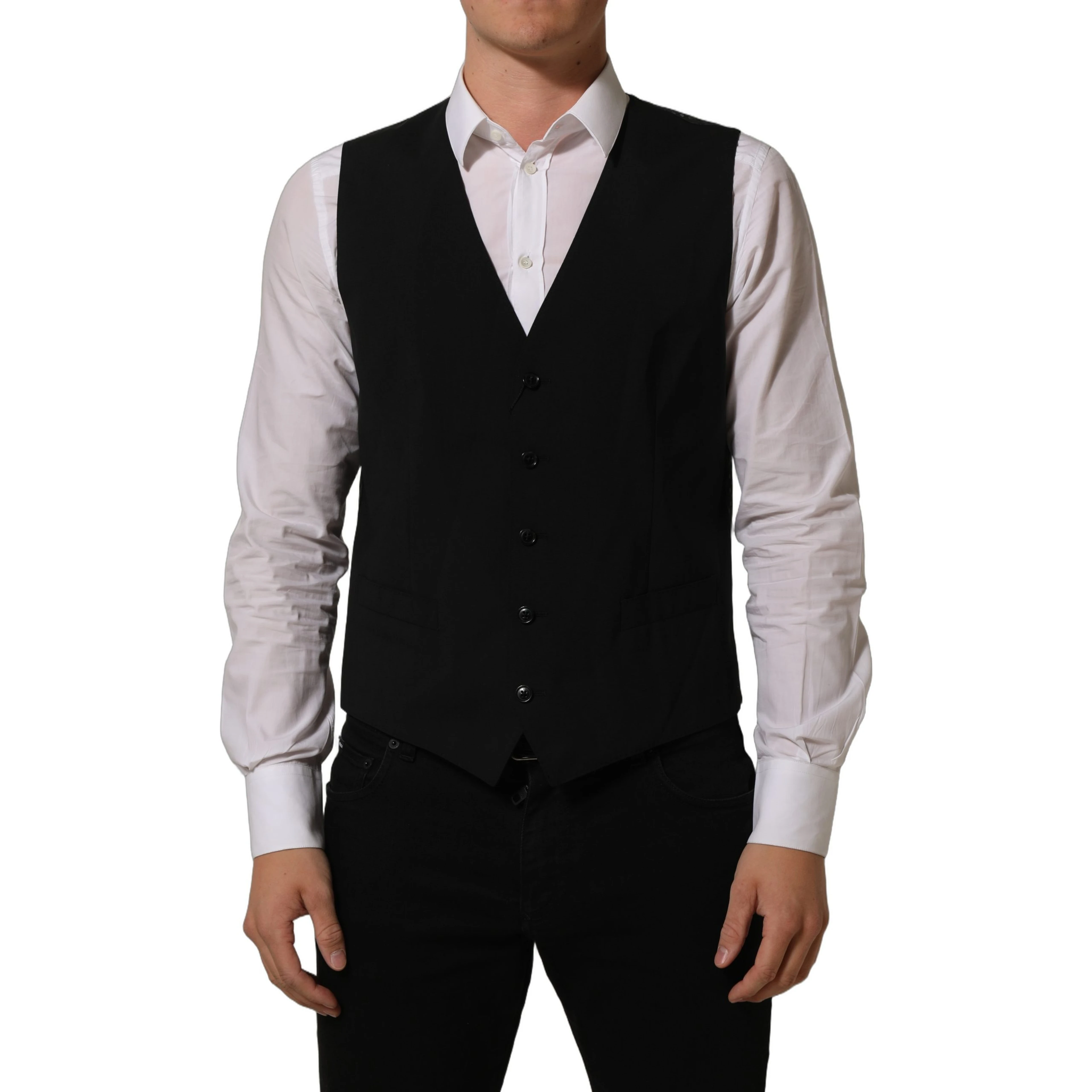 Black Wool Stretch Waistcoat Formal Dress Vest